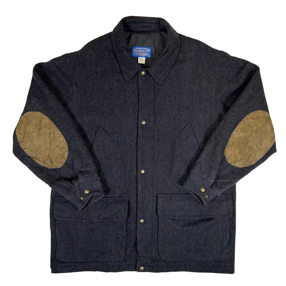Pendleton Mens Herringbone Virgin Wool Thinsulate Field Coat Navy Blue M USA